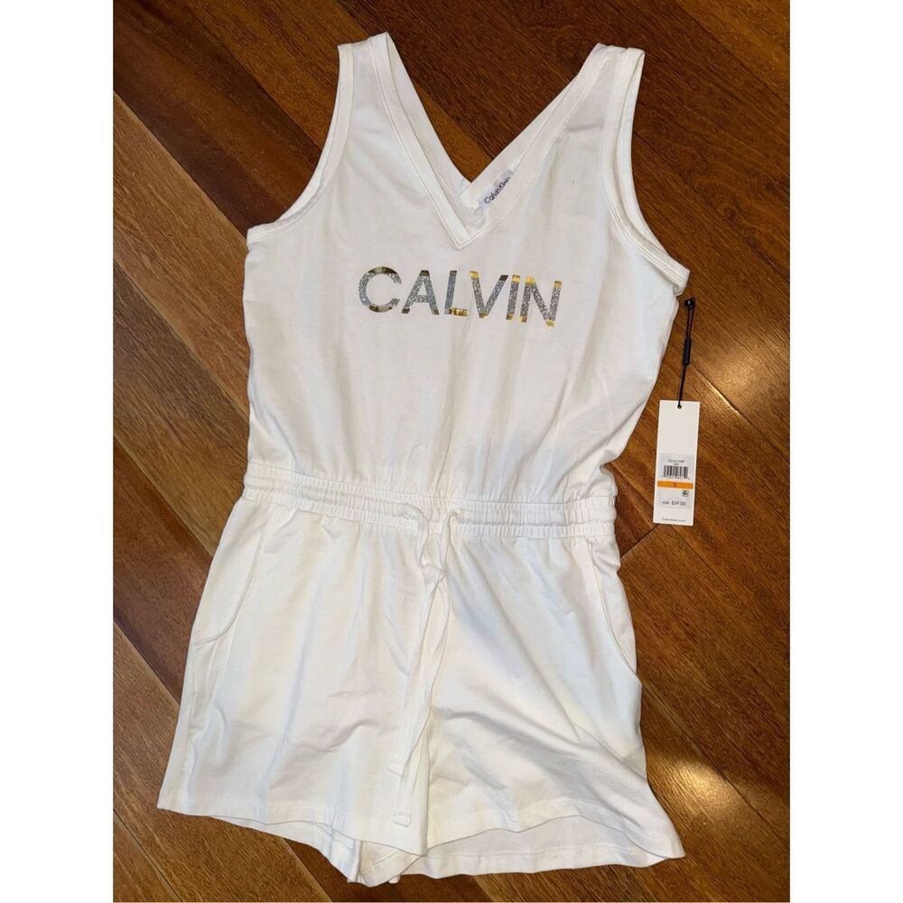 Calvin Klein White Casual Romper with Logo Sz S